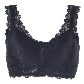 Cross-border Front Buckle Bra Front Zipper Sexy Lace Bra Vest Bra Upper Support Thin Underwear (Option: Black-XL)