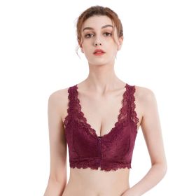 Cross-border Front Buckle Bra Front Zipper Sexy Lace Bra Vest Bra Upper Support Thin Underwear (Option: Purple-M)