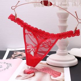 Women's Thong Transparent Seamless Seductive Lace Pure Color (Option: Red-One size)