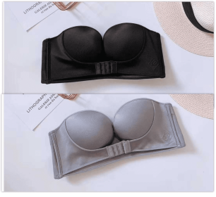 Anti-Glare One-Piece Gathered Up Strapless Bra (Option: Black and Grey-46.105AB)