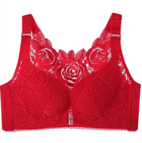 New Rose Thin Bra Push-up Adjustment Underwear Big Chest Buckle Beautiful Back Plus Size Bra (Option: Red-110E)