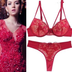 Women's Sexy Lingerie Lace Bra Set Lady Bra Underwear (Option: Red-80B)