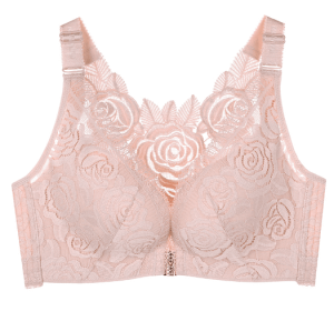 New Rose Thin Bra Push-up Adjustment Underwear Big Chest Buckle Beautiful Back Plus Size Bra (Option: Pink-90D)