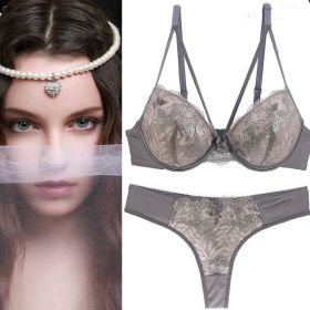 Women's Sexy Lingerie Lace Bra Set Lady Bra Underwear (Option: Gray-90B)