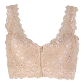 Cross-border Front Buckle Bra Front Zipper Sexy Lace Bra Vest Bra Upper Support Thin Underwear (Option: Skin-M)