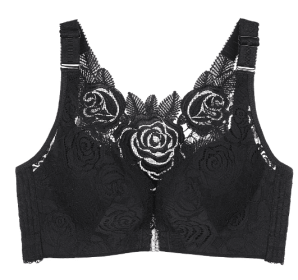 New Rose Thin Bra Push-up Adjustment Underwear Big Chest Buckle Beautiful Back Plus Size Bra (Option: Black-120D)