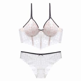 Women's Underwear Small Chest Push-up Thin Summer (Option: White With Briefs-S)