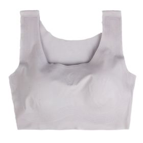 Non-trace Underwear Large Size Fat MM200 Catties Chest Beauty Back Vest Type Increase Shock-proof Running Sports Sleep Bra (Option: Grey-M)
