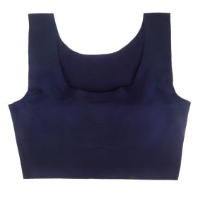 Non-trace Underwear Large Size Fat MM200 Catties Chest Beauty Back Vest Type Increase Shock-proof Running Sports Sleep Bra (Option: Blue-3XL)