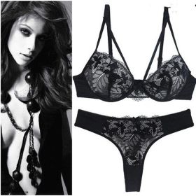 Women's Sexy Lingerie Lace Bra Set Lady Bra Underwear (Option: Black-90C)