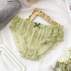 Mid Waist Japanese Sweet Mesh Black Underwear (Option: Green-3XL)