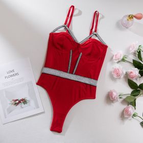 Slim-fit Push-up Chest-wrapped Jumpsuit (Option: Red-L)