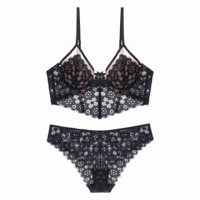 Women's Underwear Small Chest Push-up Thin Summer (Option: Black With Briefs-M)