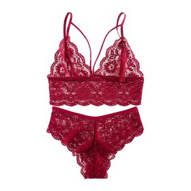 European And American Style Ultra-thin Lingerie Set (Option: 8027 Purplish Red-M)