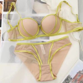 Contrast Color Lace-up Adjustable Underwear Set (Option: Yellow-85C)