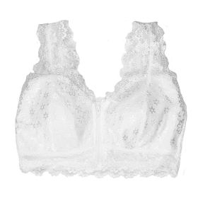 Cross-border Front Buckle Bra Front Zipper Sexy Lace Bra Vest Bra Upper Support Thin Underwear (Option: White-2XL)
