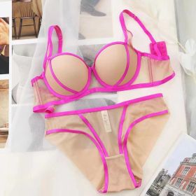 Contrast Color Lace-up Adjustable Underwear Set (Option: Rose Red-80D)