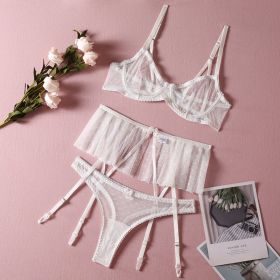 White Lace Light And Small Skirt Steel Ring Underwear Three-piece Set (Option: White-L)