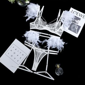 Lace Feather Eyelash Underwear Four Three-piece Set (Option: White-L)