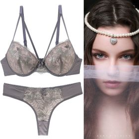 Push Up Underwear For Women Lace Bra Set (Option: Gray-75B)
