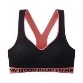 Letter Splicing Contrast Color Wireless One-piece Three-dimensional Cup Fashion Bra (Option: Black-3XL)