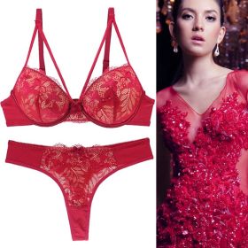 Push Up Underwear For Women Lace Bra Set (Option: Wine Red-75E)
