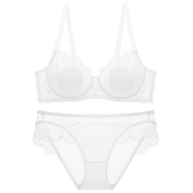 Lace Thin Transparent Bra Women's Underwear Plus Size Suit (Option: White-85C)