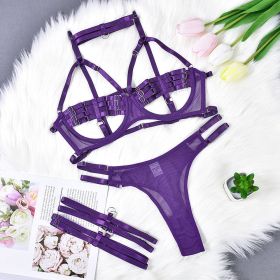 European And American Milk Silk Sexy Thin Underwear Suit (Option: Purple-S)