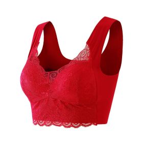 Women's Push Up Wireless Bra Plus Size Underwear (Option: Red-4XL)