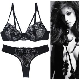 Push Up Underwear For Women Lace Bra Set (Option: Black-90E)
